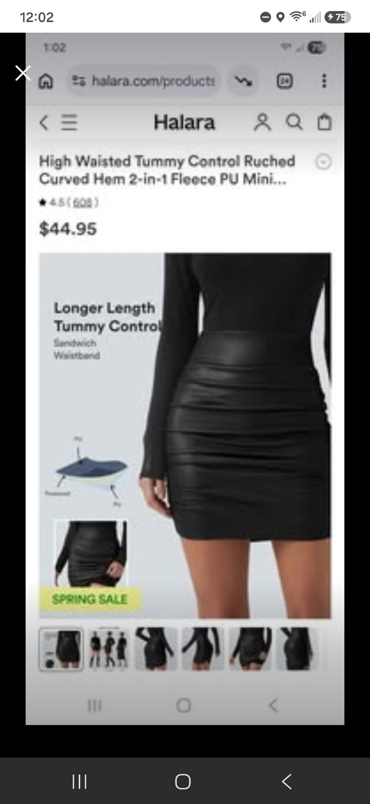 NEW Halara 2-in-1 Fleece PU Mini Skirt High Waisted Ruched Tummy Control M Black