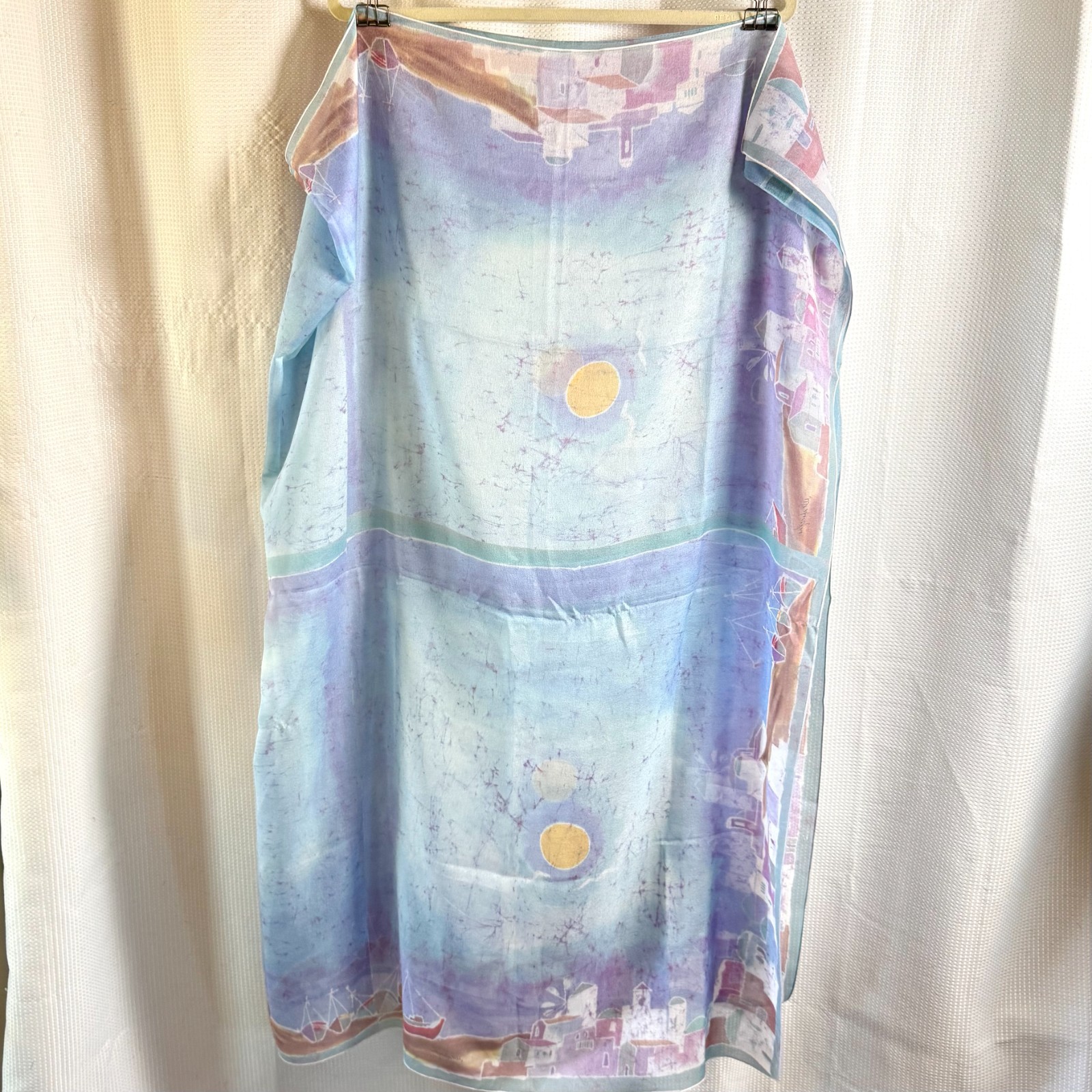 Hand Painted Scarf CM Batik M Cabeli Silk Chiffon Made in Greece Santorini EUC