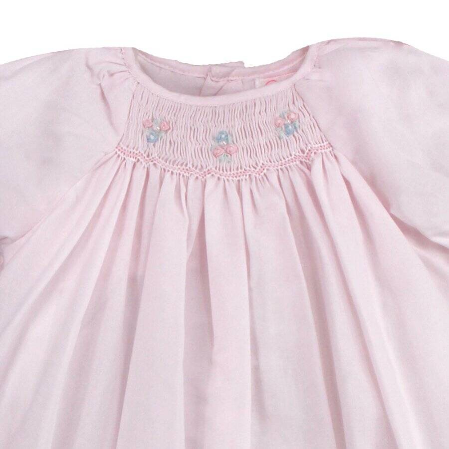 Petit Ami Pink Smocked Bubble with Hat Preemie