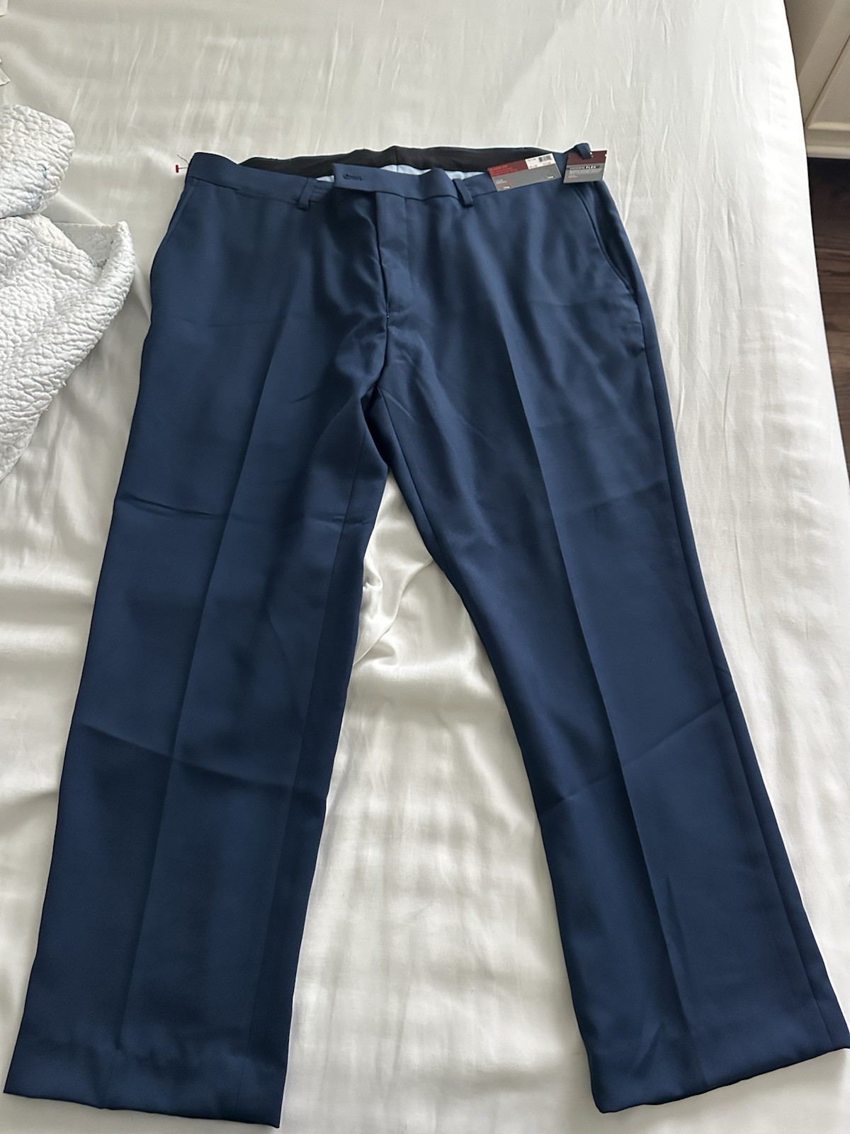 Louis Raphael Rosso Hidden Flex Blue Flat Front Dress Pants Classic Fit 40
