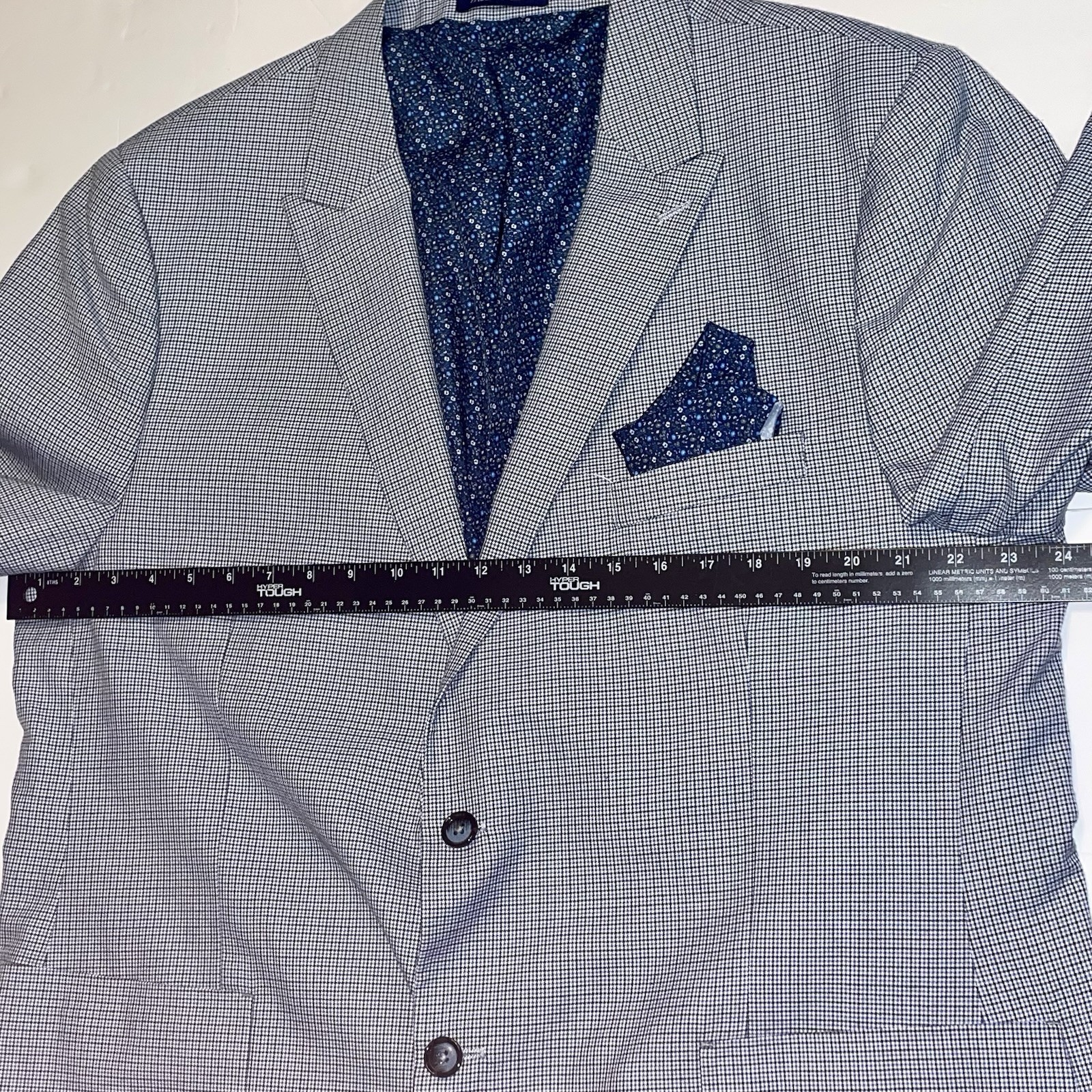 Alan Flusser Blue Check Floral Liner PolyBlend Mens•48R SportsCoat Jacket Blazer
