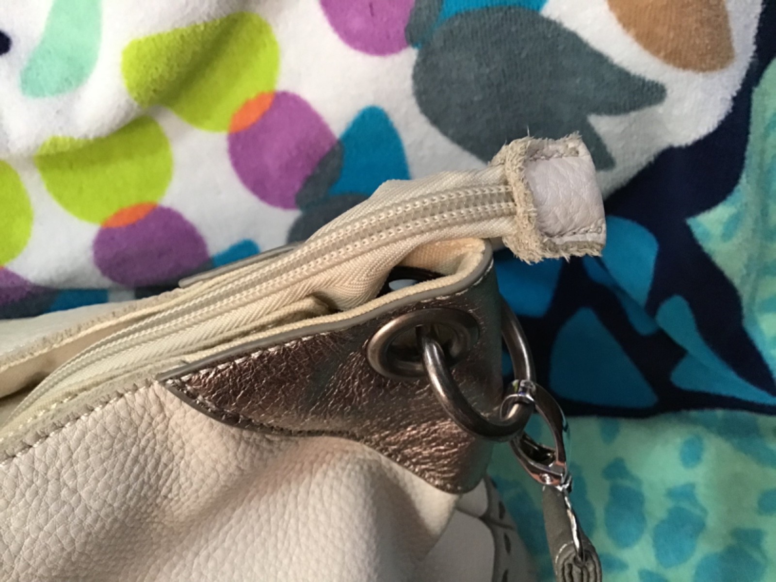 The Sak Gray, Bone & Metallic Leather Shoulder Bag or Crossbody – 14W x 11H x 4D