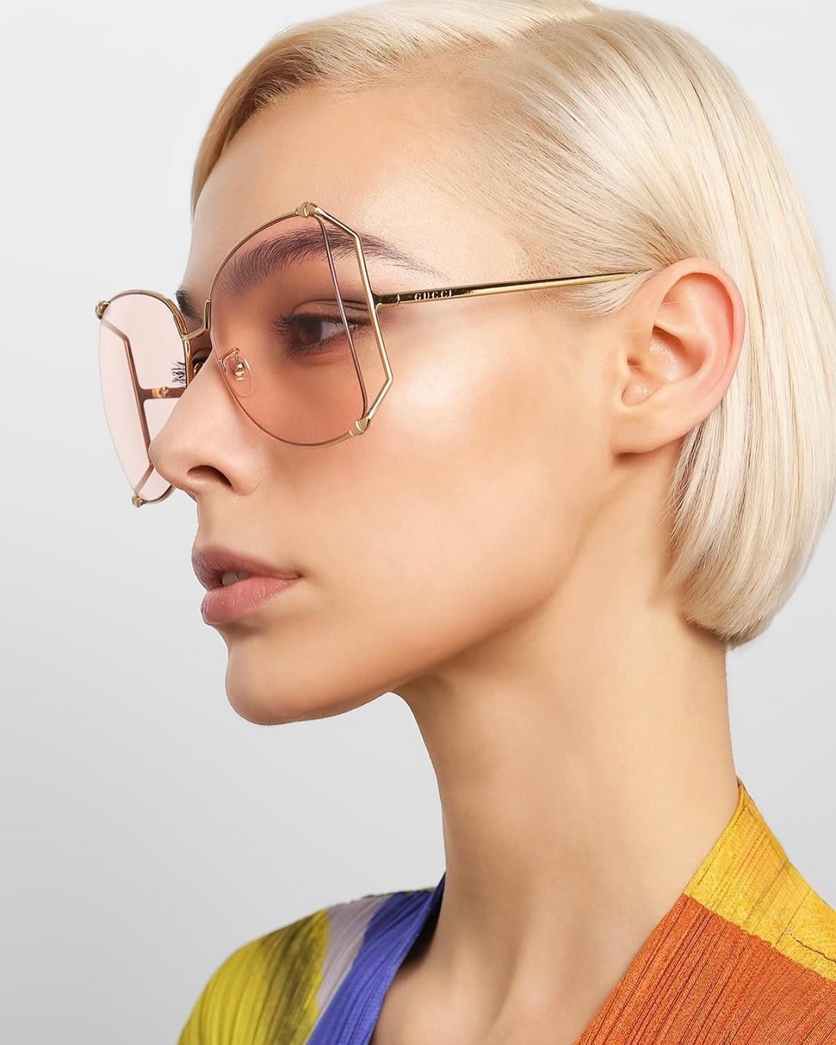 Gucci GG0252S 004 Womens Butterfly Sunglasses in Gold with Pink Lens 100% UV