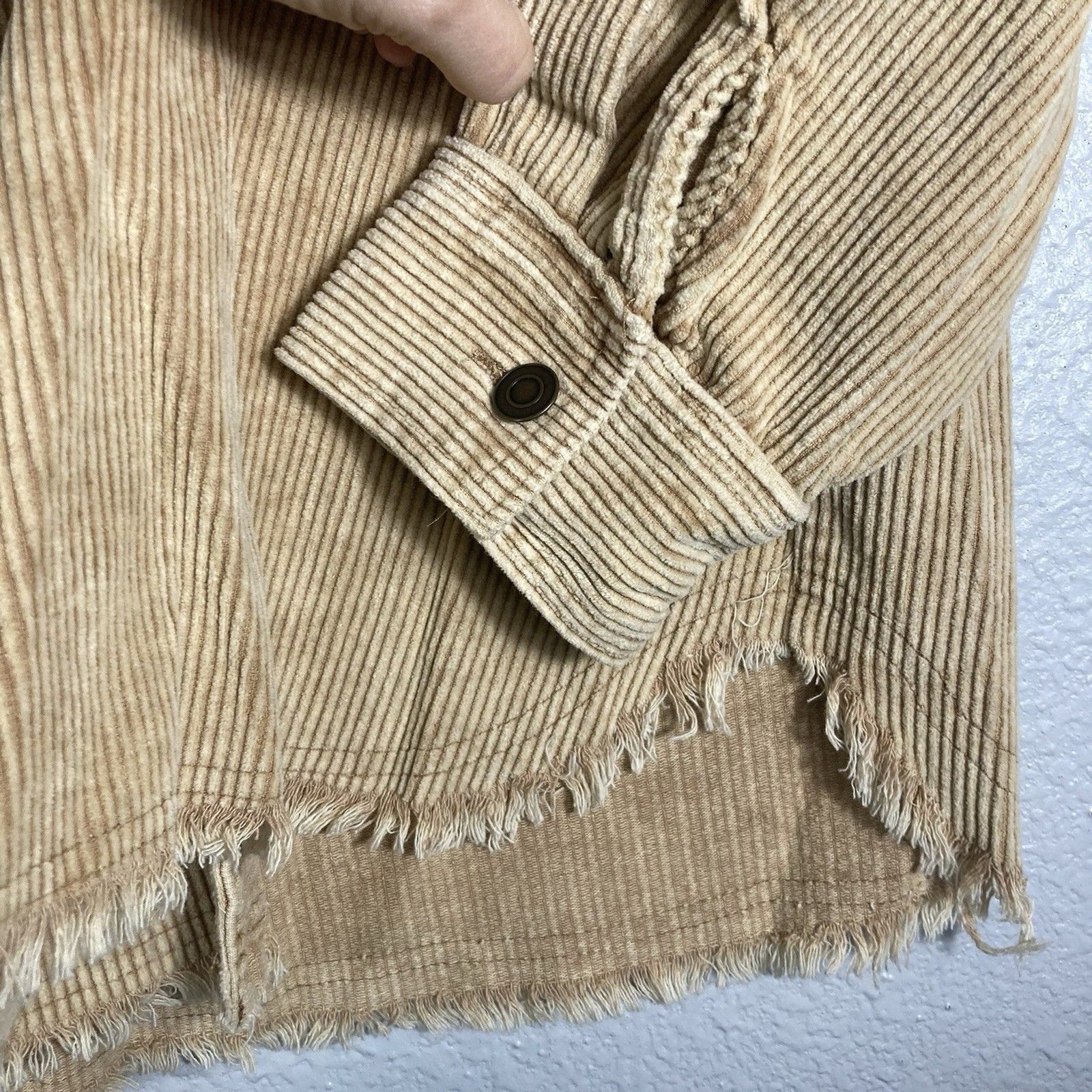 Oversized Corduroy Shacket L Shirt Raw Hem Tan Beige Cabincore Barn La Miel