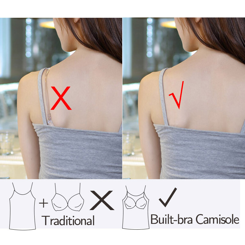 Women Cami Camisole With Built in Push Up Vest Compression Padded Bra Tank Tops