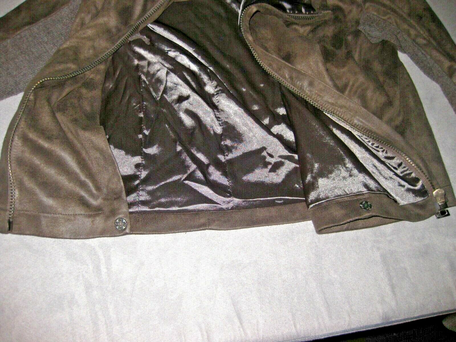 Olivaceous PU Synthetic Leather Gray Biker Jacket Zipper Pockets Size Large L