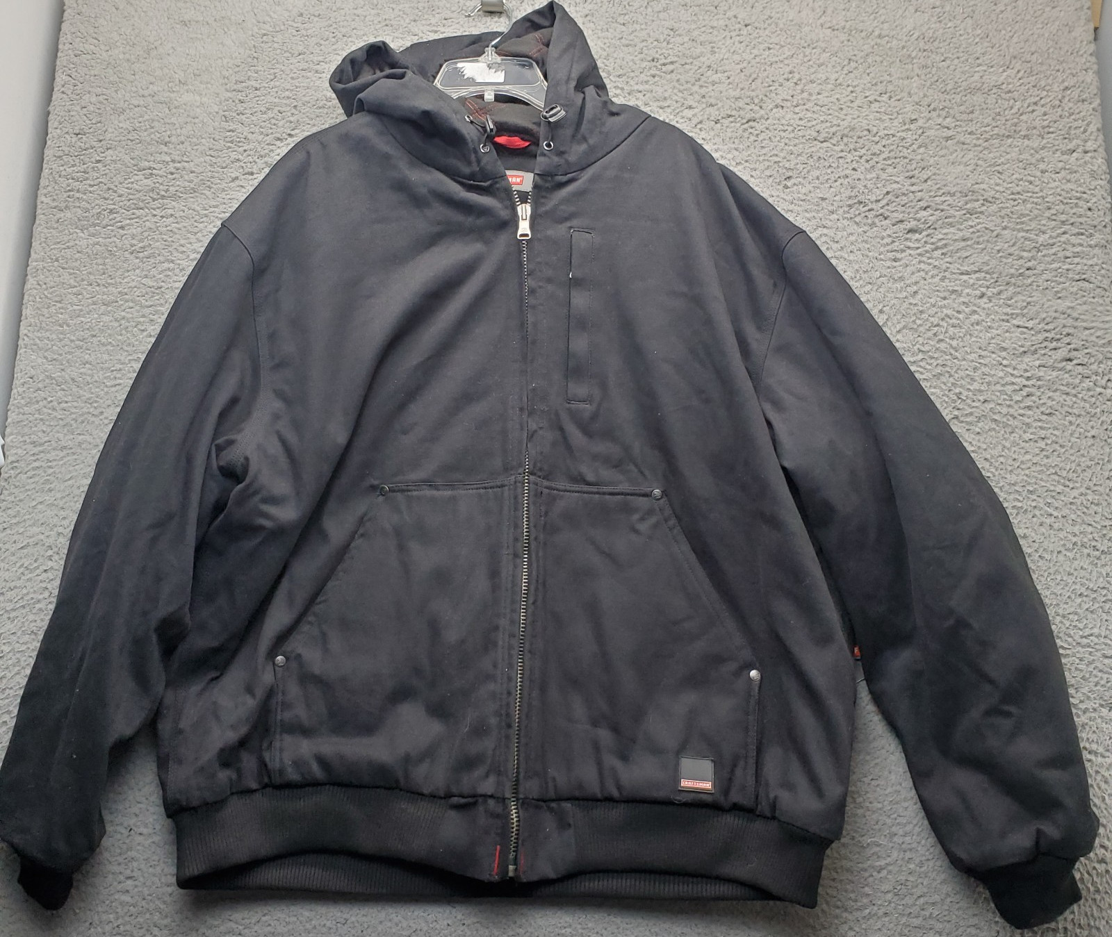Craftsman Bomber Jacket Mens XXL Black Canvas Duck Hooded Quilted Lined Full Zip