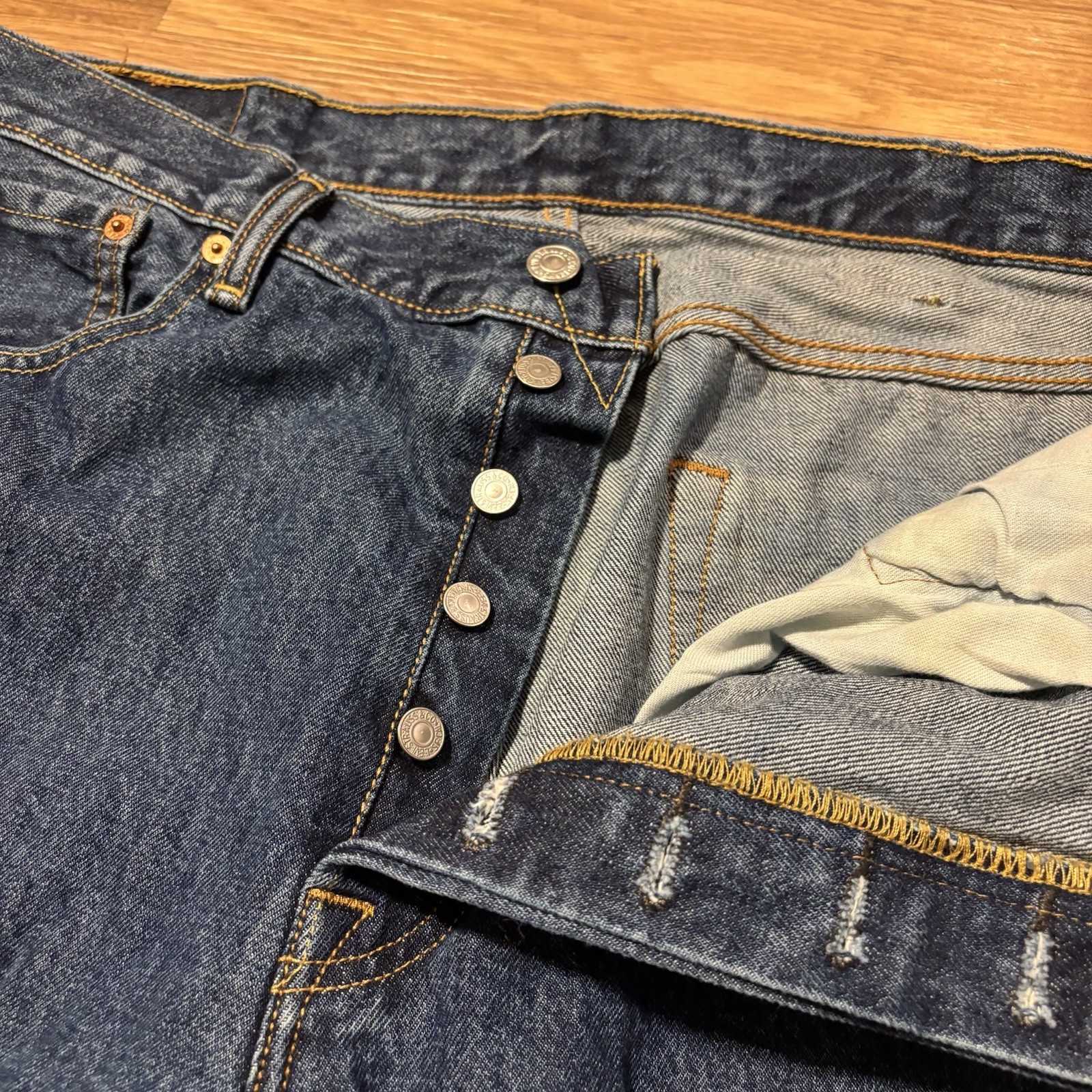 Levis 501 Jeans Men 38×36 Original Fit Blue Dark Stonewash Denim Button Fly 0194