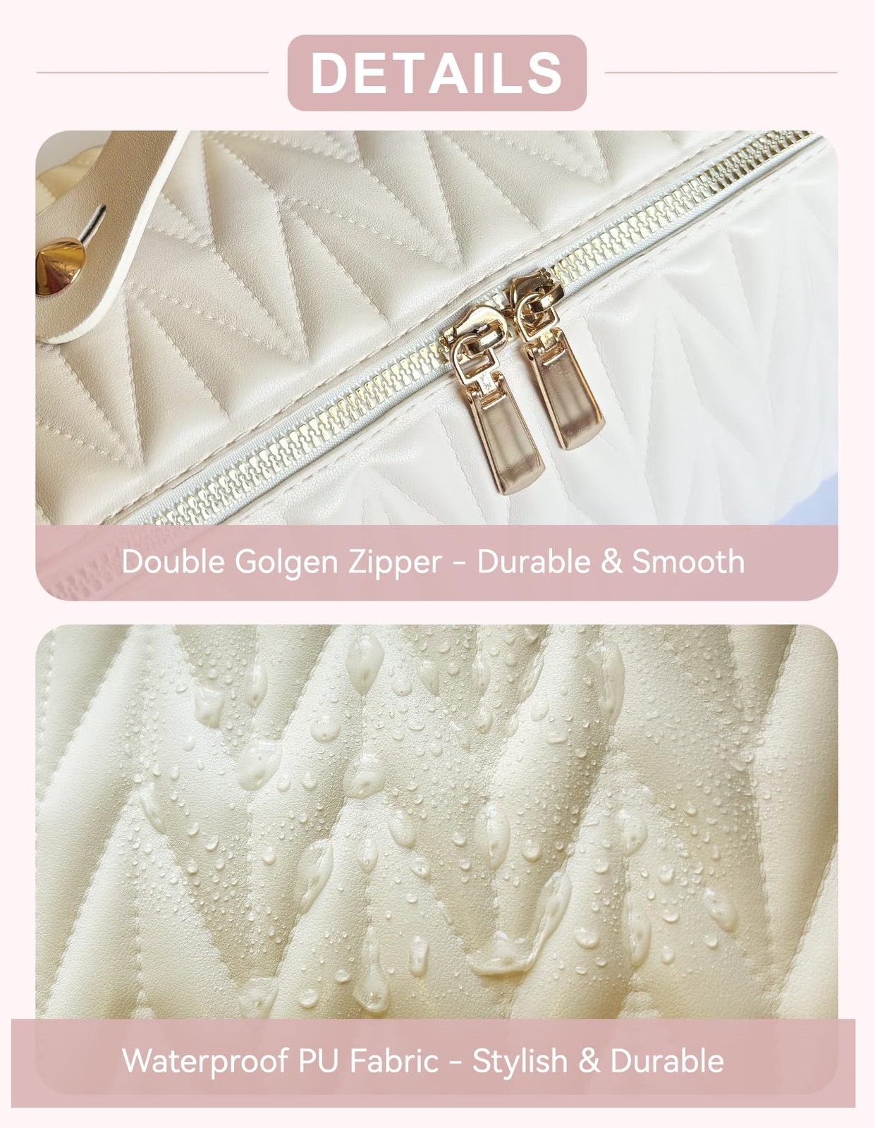 VIDIBESTY Travel Makeup Bag for Women, Large 9.8 x 4.7 x inches, Beige