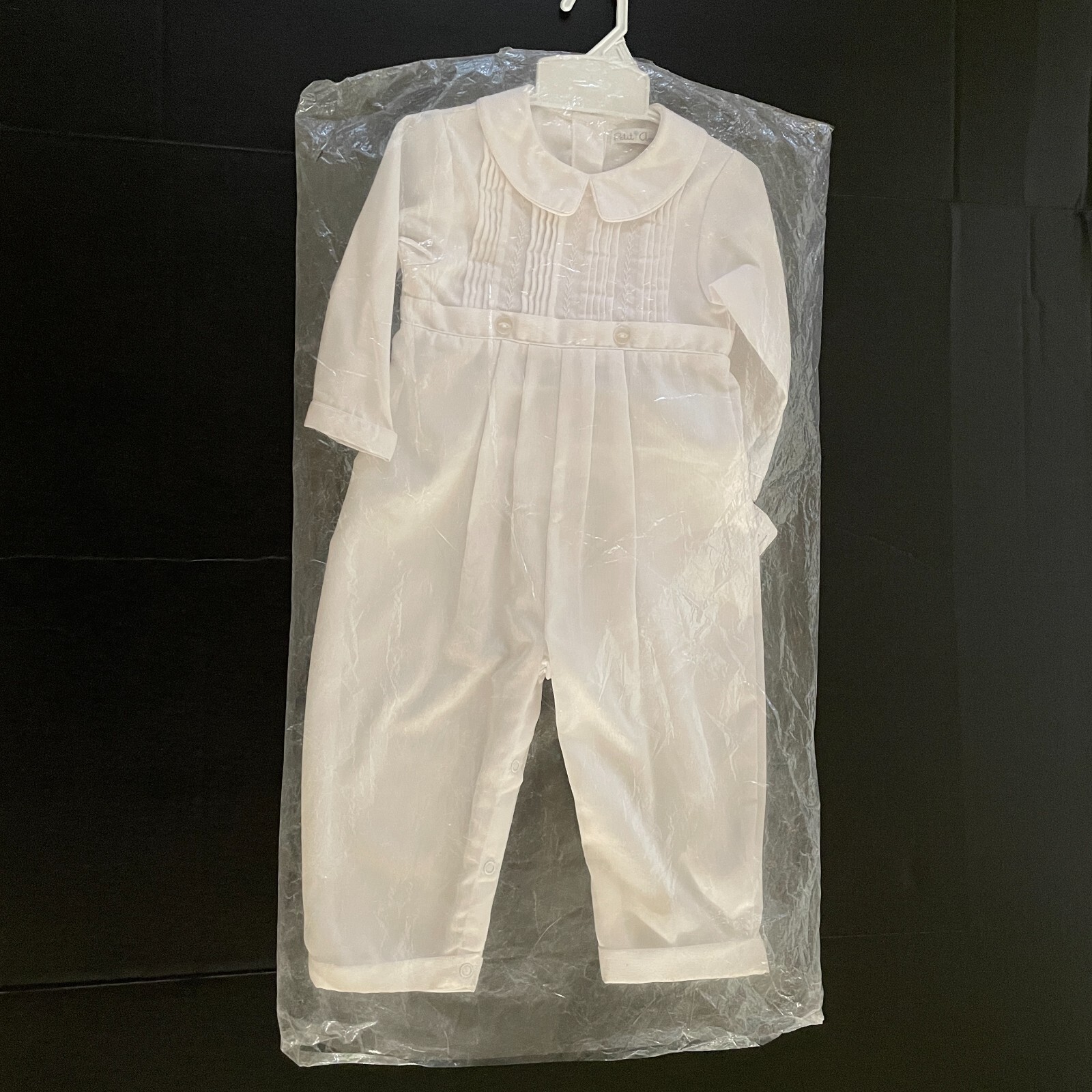 Petit Ami Boys Christening Baptism Outfit 24 Mon White Coverall Bonnet Set Tucks