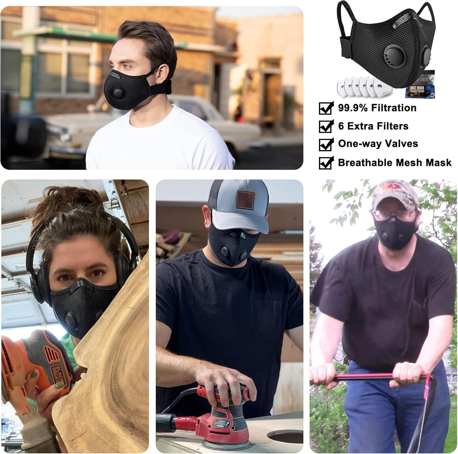Face Mask with Active Carbon Filter Breathing Valves Reusable Cycling Sport Mesh