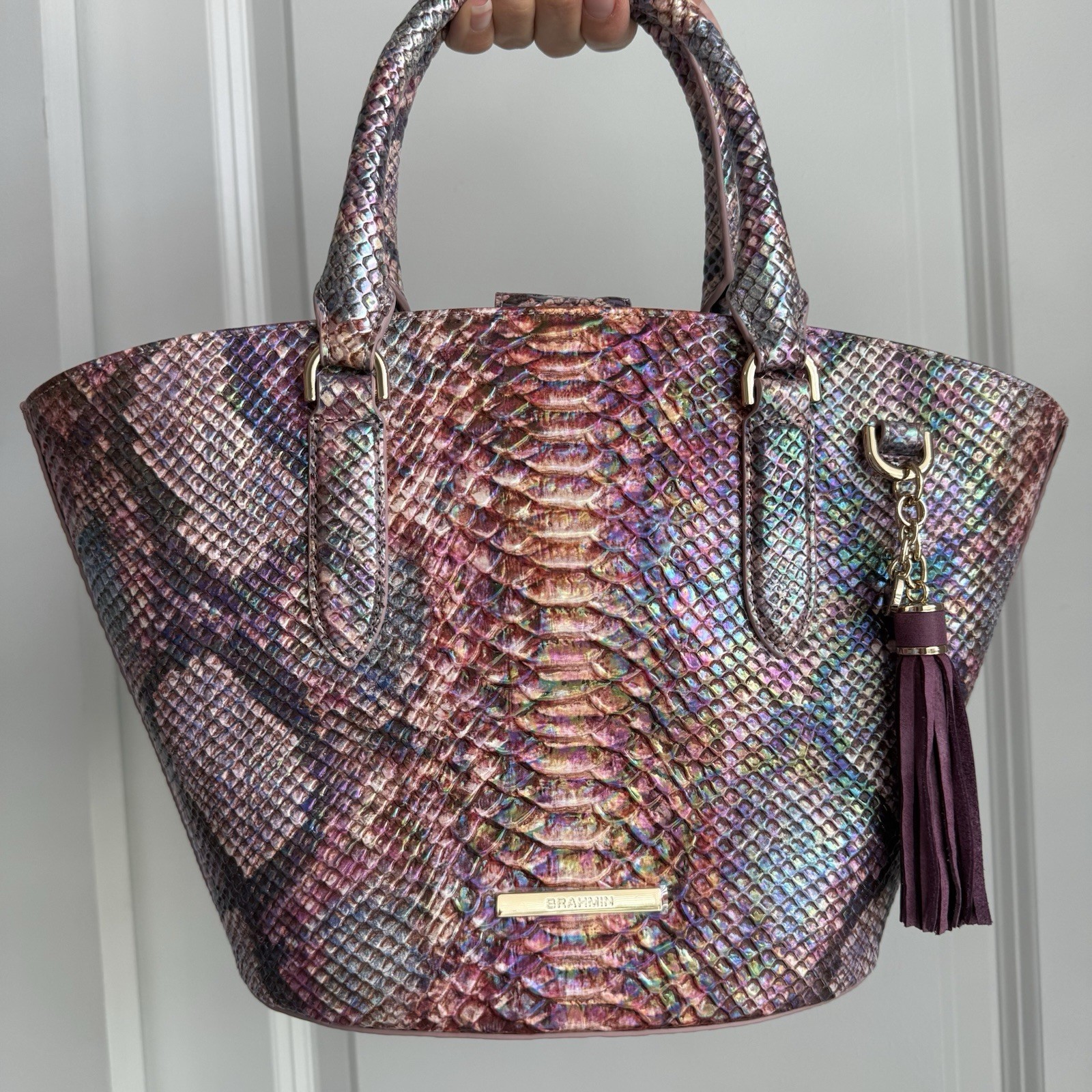 Brahmin Jenny Dewberry Ametrine Leather Satchel Handbag
