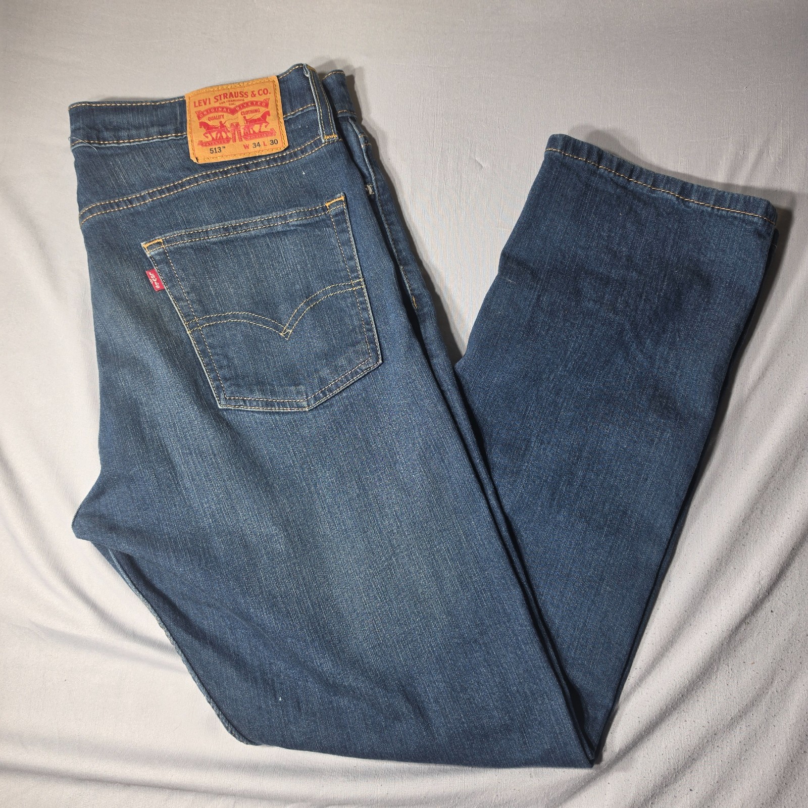 Levi’s 513 Mens 34×30 Slim Straight Jeans Medium Wash Blue Stretch Denim Jean