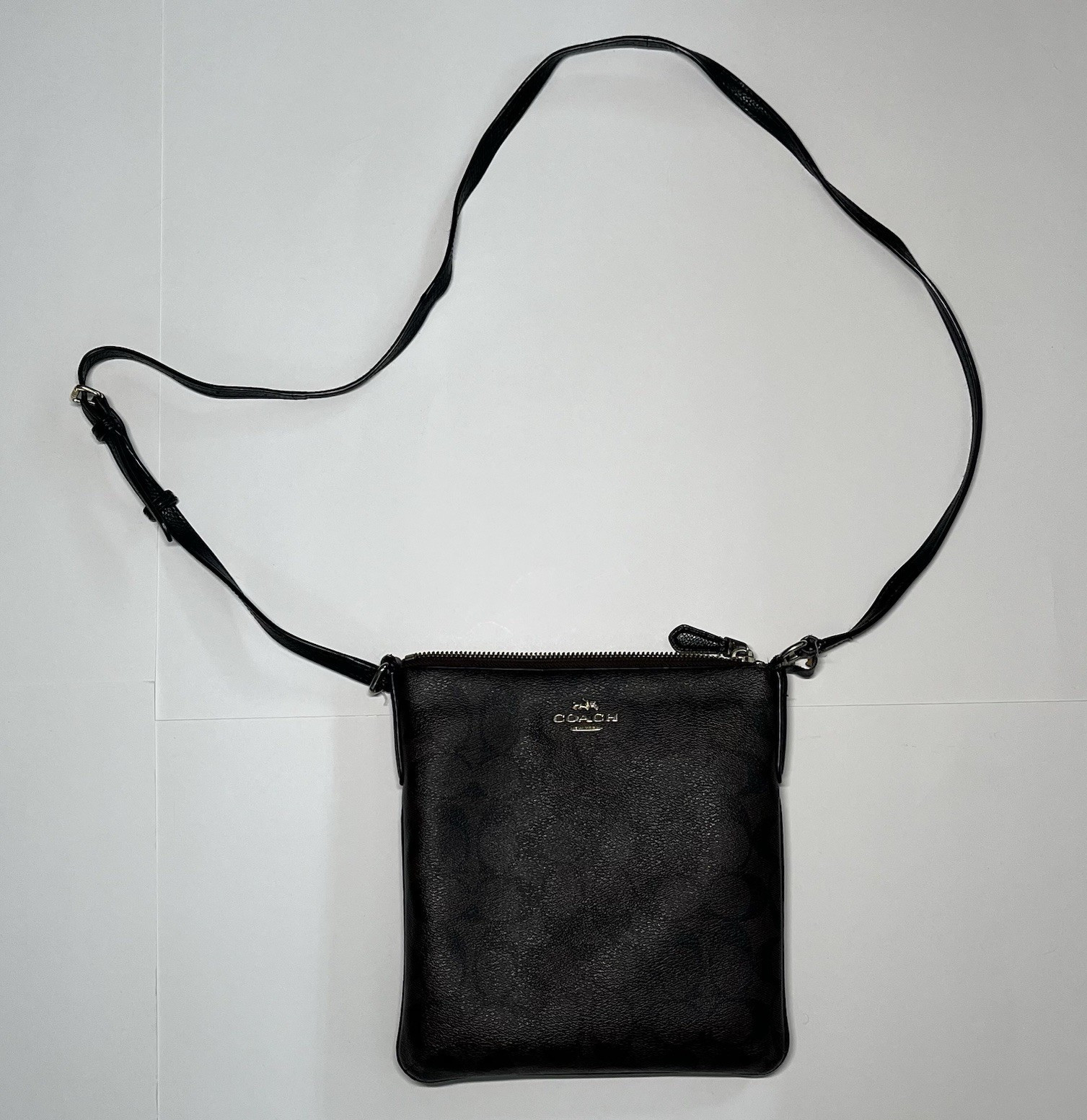 Coach Signature Logo Zip Top Crossbody Bag Small Brown/Black Adjustable Strap