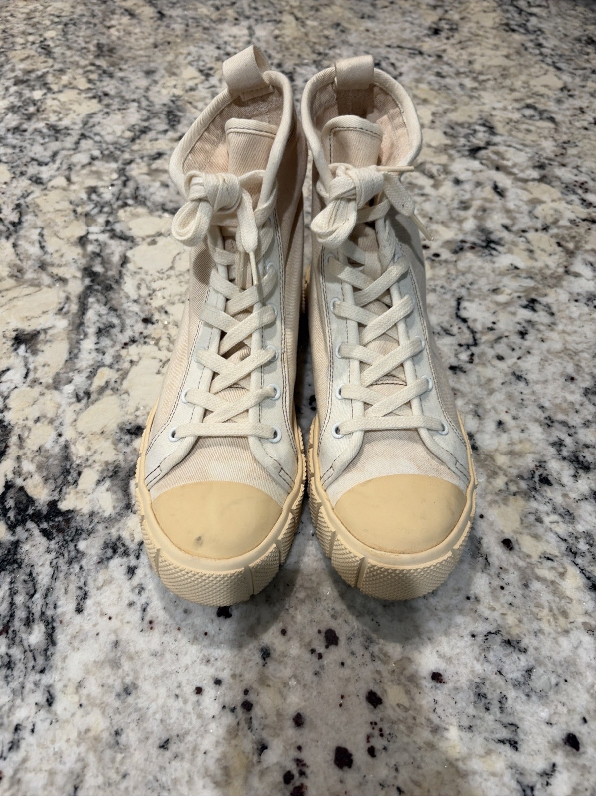Zara Womens High Top Canvas Shoes Boots White Size US 7 EU 38 Hiking Chunky NEW