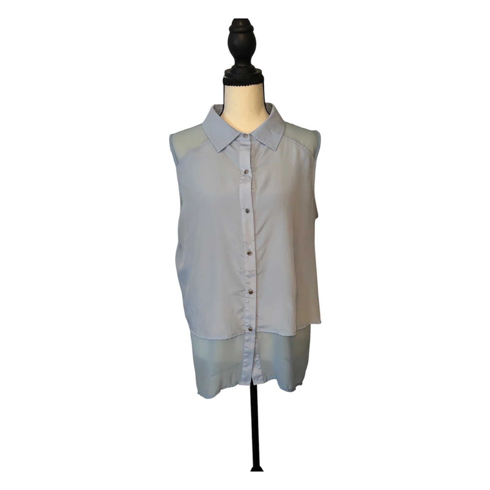 Kenneth Cole New York Light Blue Sleeveless Chiffon Blouse High Low Hem L