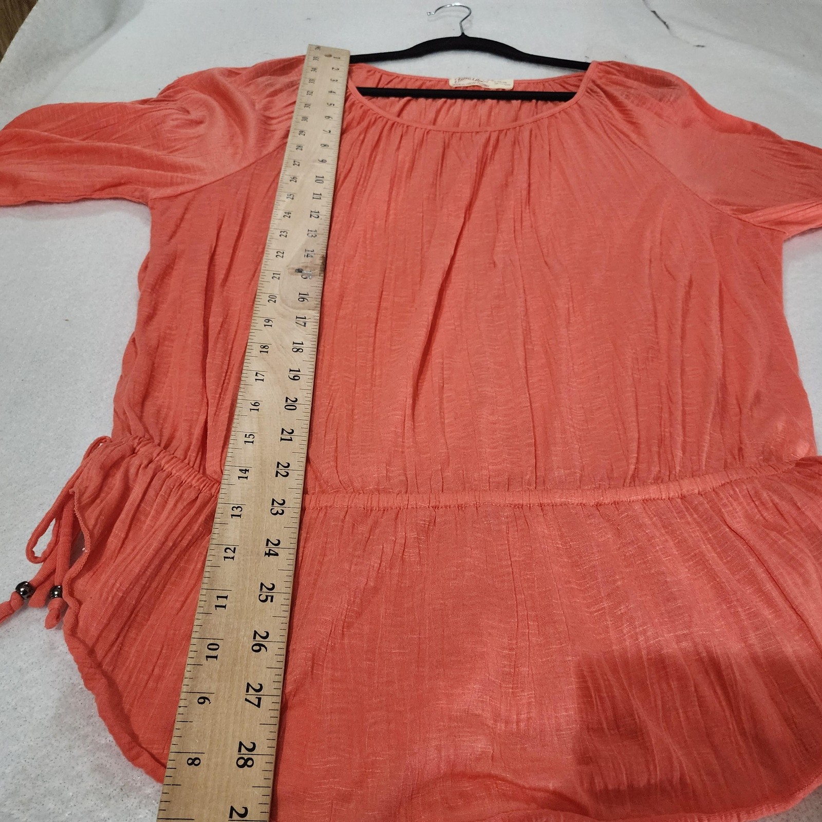 Faded Glory Blouse Womens Large Cosmo Coral Peasant 3/4 Sleeve Scoop Neck Boho