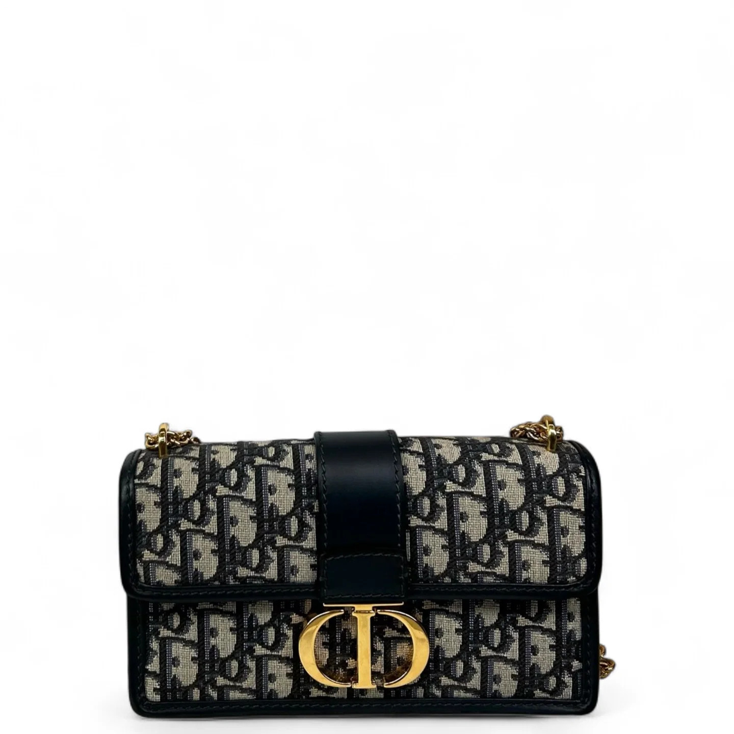 Dior 30 Montaigne Chain Flap Bag Small Black Beige Navy Oblique (dh072426c2r)
