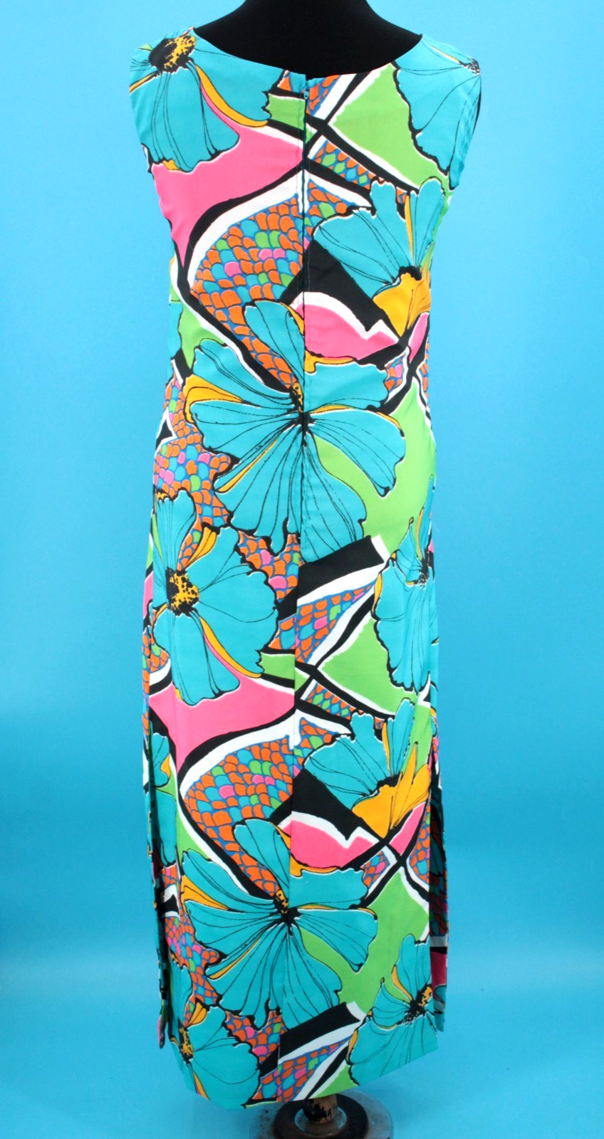 VTG Women’s 60s Colorful Psychedelic Floral & Fish Scale Sheath Dress Sz M 1960s
