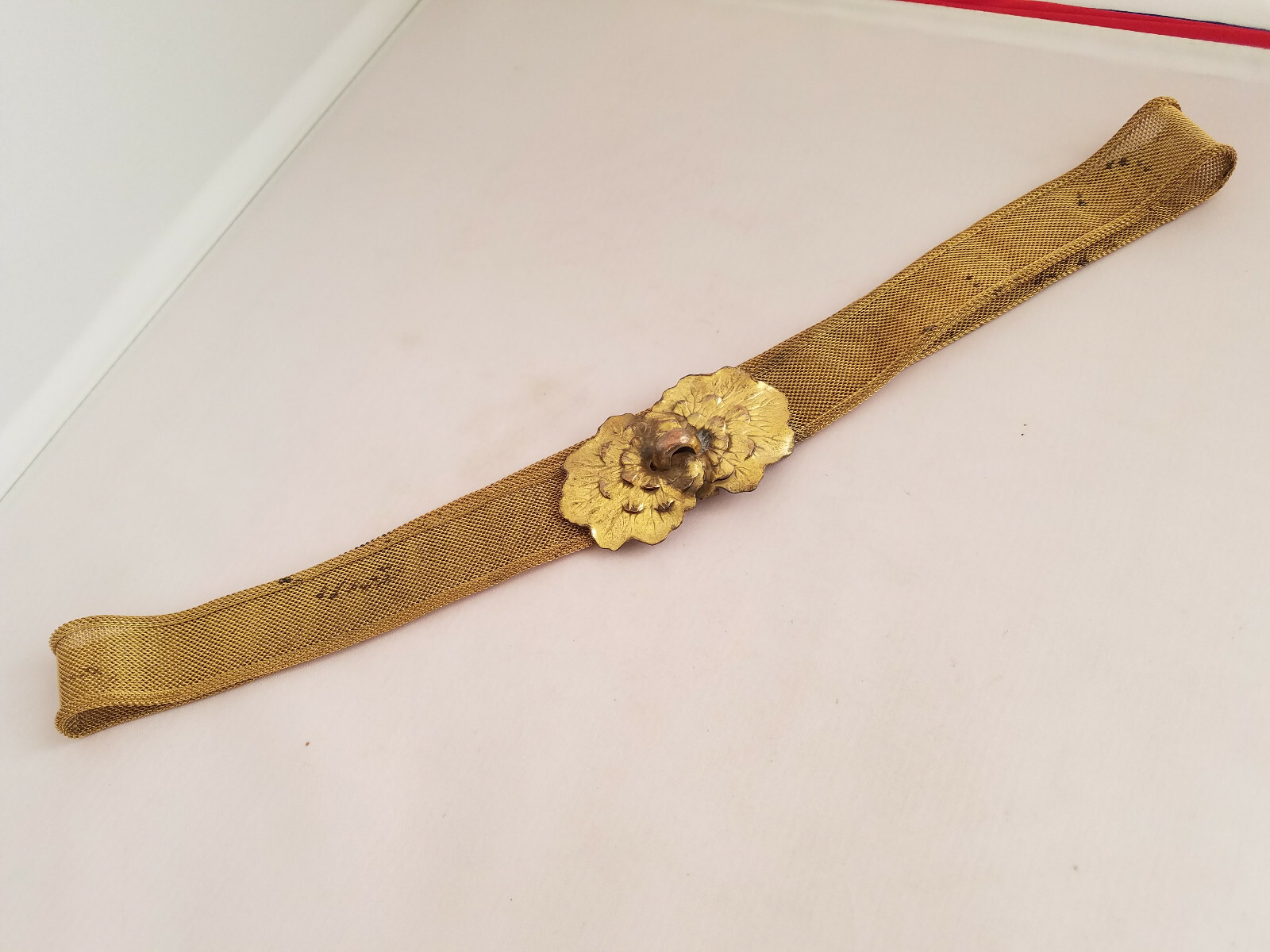 Antique Brass Mesh Belt Art Nouveau Floral Leaf Design Small Waist Natural