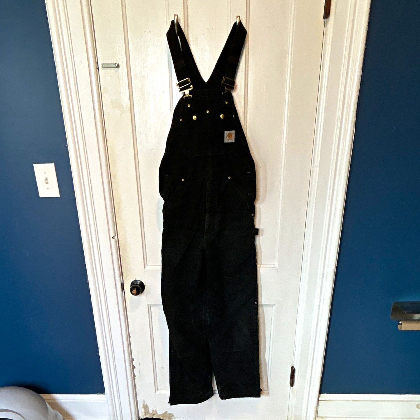 Carhartt Black Canvas Cotton Work Bib Overalls Men Construction Worker R02 BLK