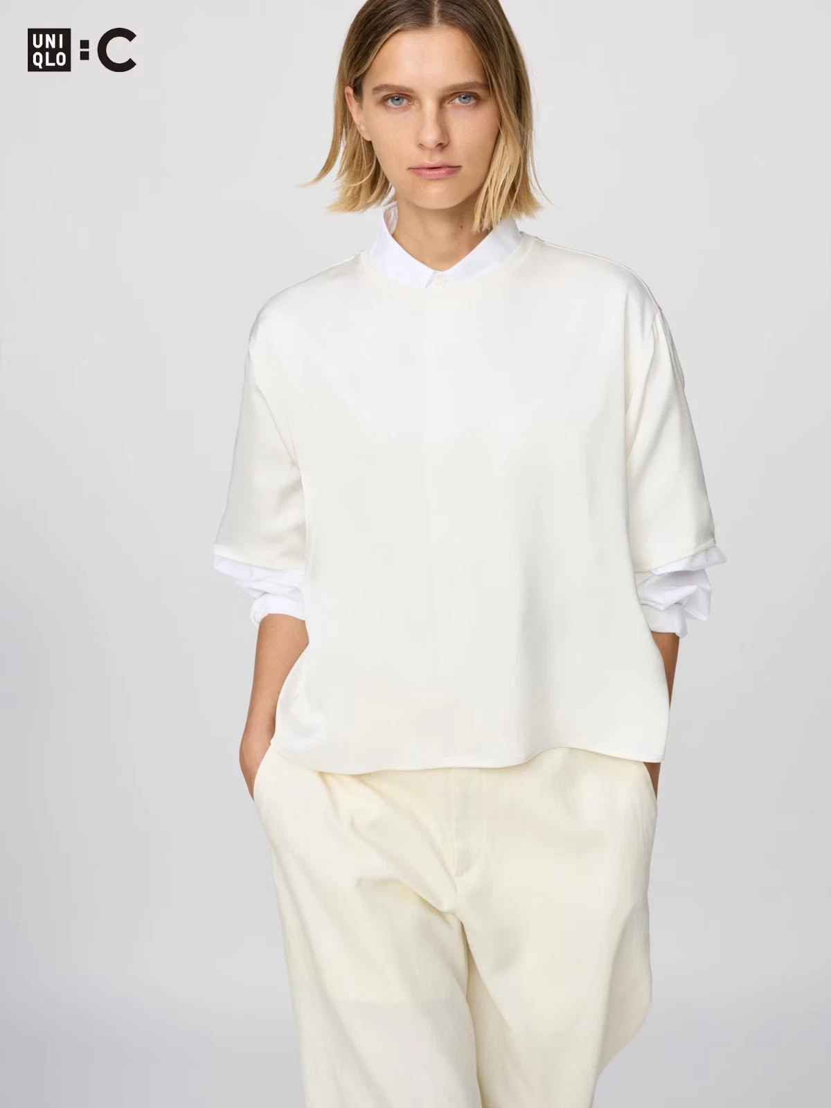 UNIQLO : C Satin Oversized Short Blouse Short Sleeve Women’s Japan New 2026