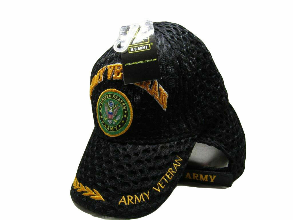 ONE MESH U.S. ARMY VETERAN MILITARY BALL CAP HAT BLACK MESH BACK