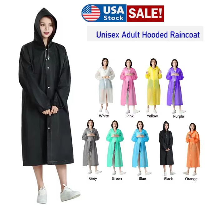 Adult Waterproof Hooded Raincoat Jacket Rain Coat Poncho Rainwear Outdoor Hiking