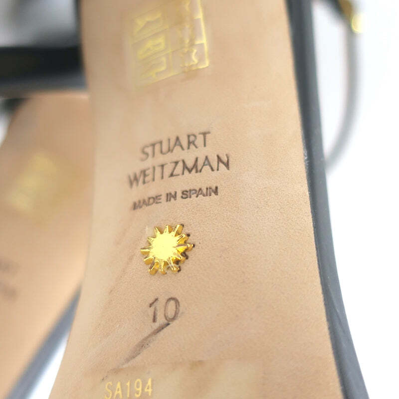 Stuart Weitzman Nudistcurve Ankle Strap Sandals Black Leather Size 10 NEW