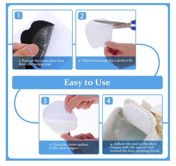6 Pairs Felt Tongue Pads Cushion for Shoes, Soft Self-Adhesive Tongue Pads for S