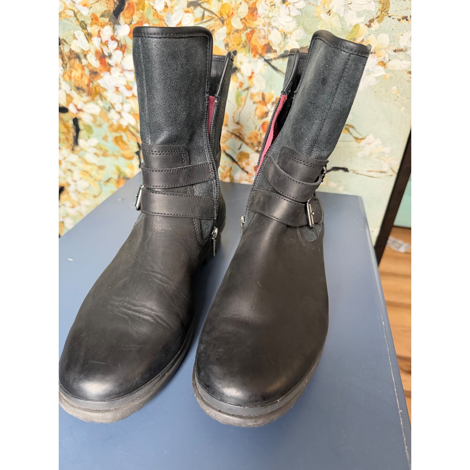 UGG Simmens Black Waterproof Leather Suede Moto Boots Womens 11 1008439