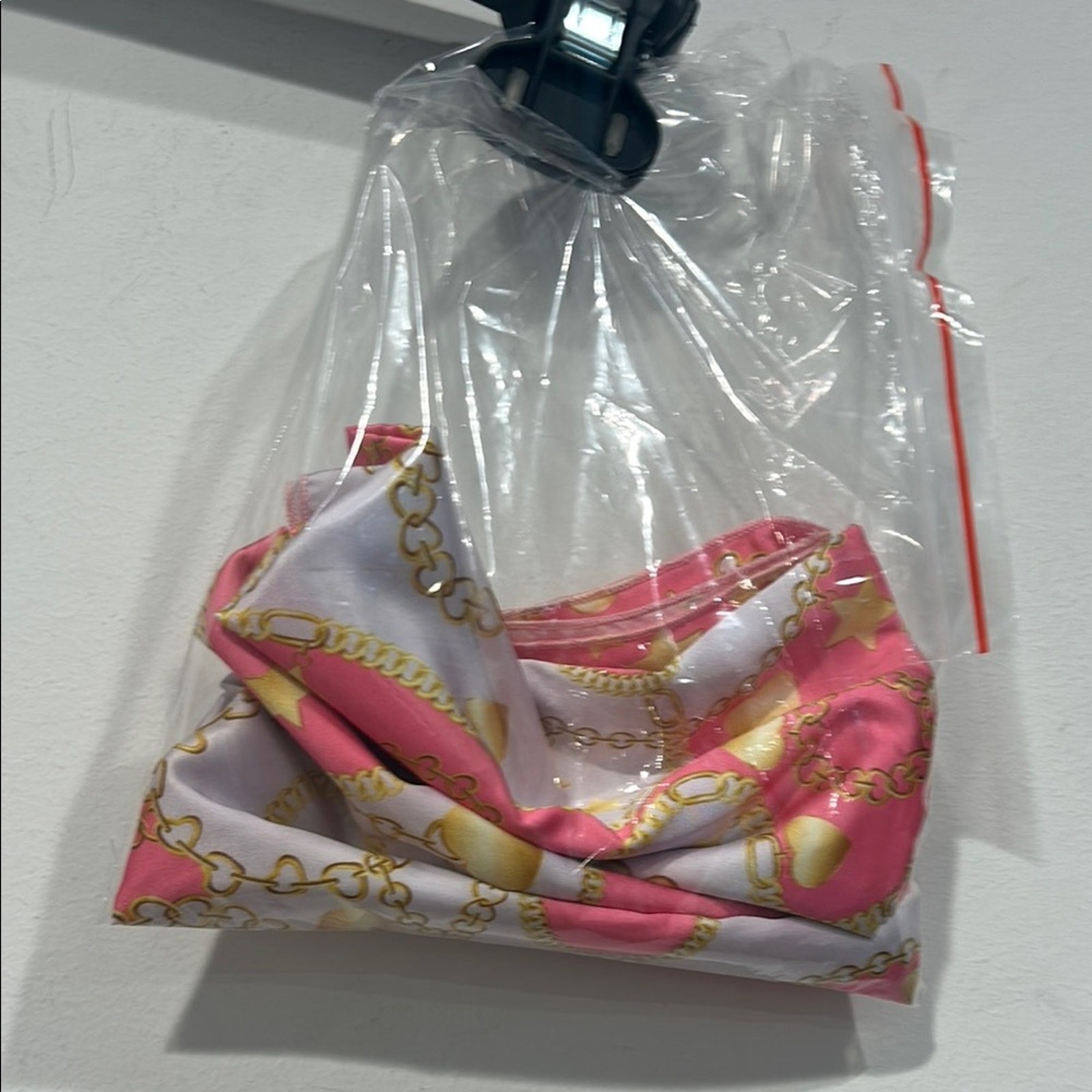 Y2K Jenny from the block pink and Gold chain peplum tank matching scarf new XL