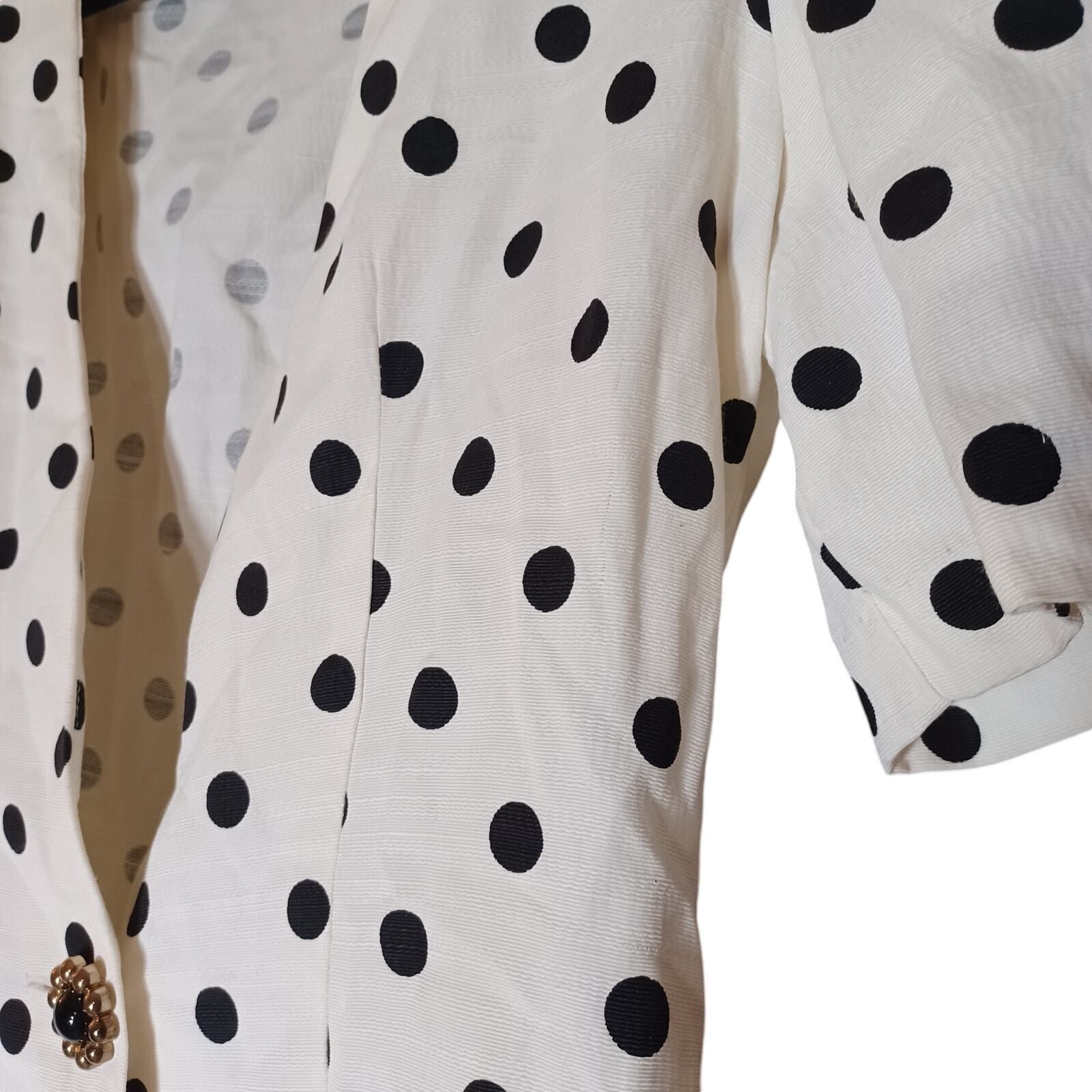Scarlett Vtg Union ILGWU Twee Shoulder Pad Mod Retro Polka Dot Blouse 7