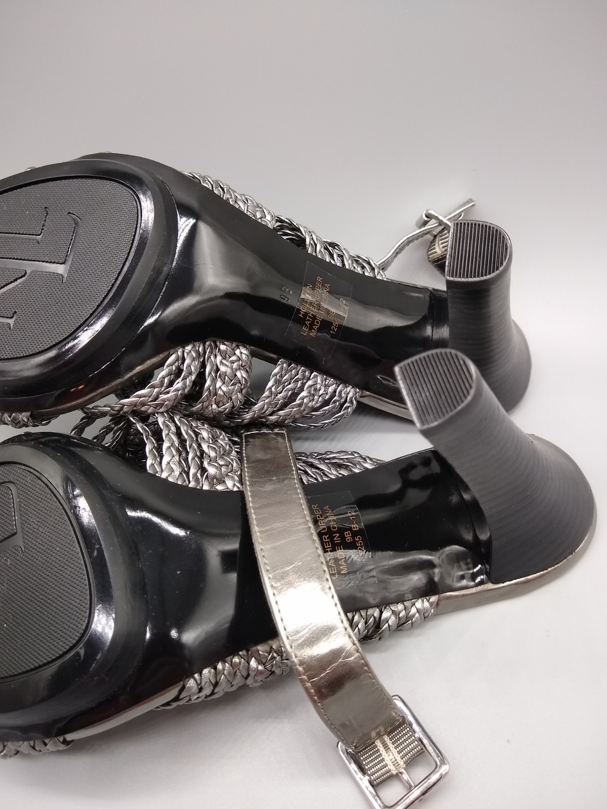 Ralph Lauren Silver Leather Braided High Heel Sandals Size 9B
