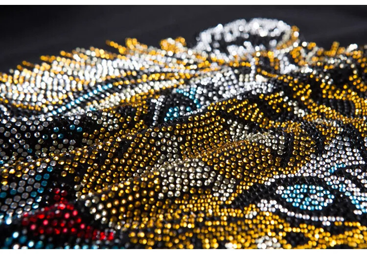 New Fashion Tiger Rhinestones Summer Short Sleeve Luxury Men Designer T-Shirt