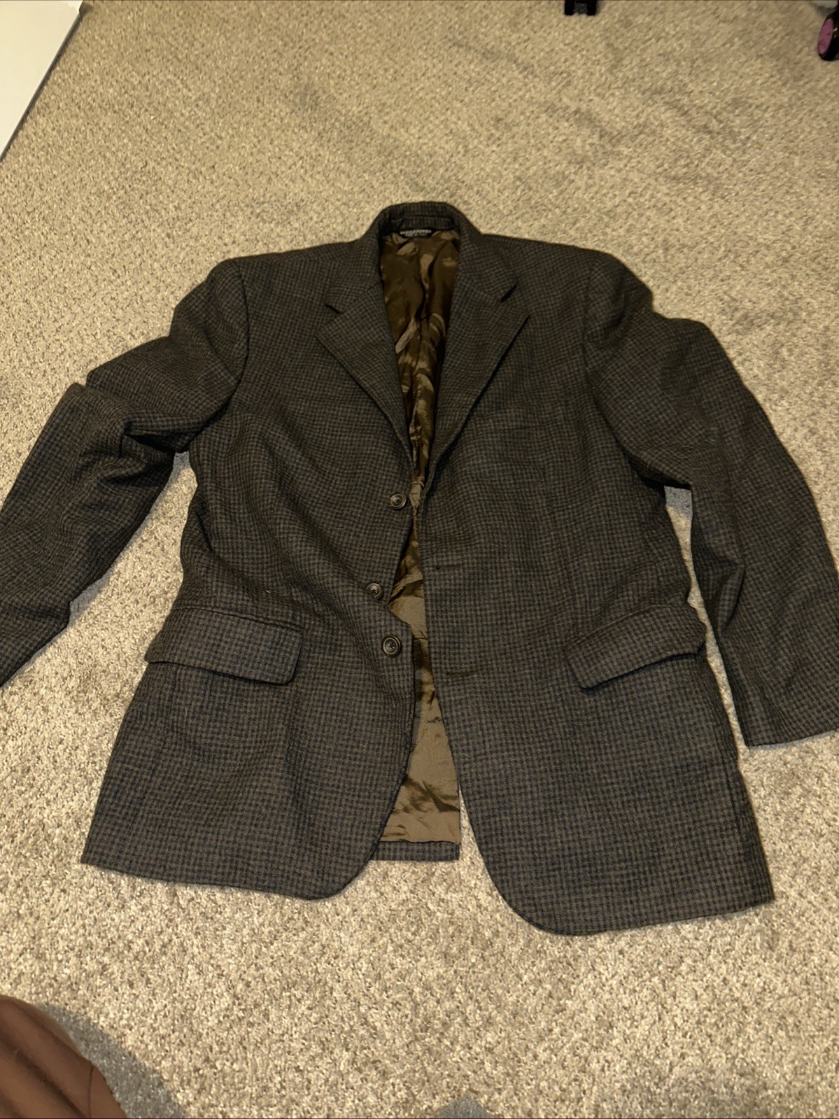 Harold Powell Mens Coat Blazer Tweed Wool Button Jacket HoundsTooth 40R Italy