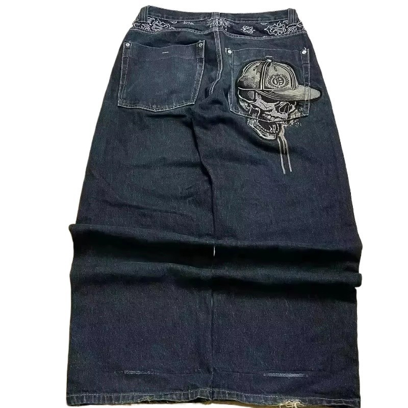 Wide Skull Jeans Women Men Hip-Hop Baggy Denim Black Harajuku Streetwear Y2K