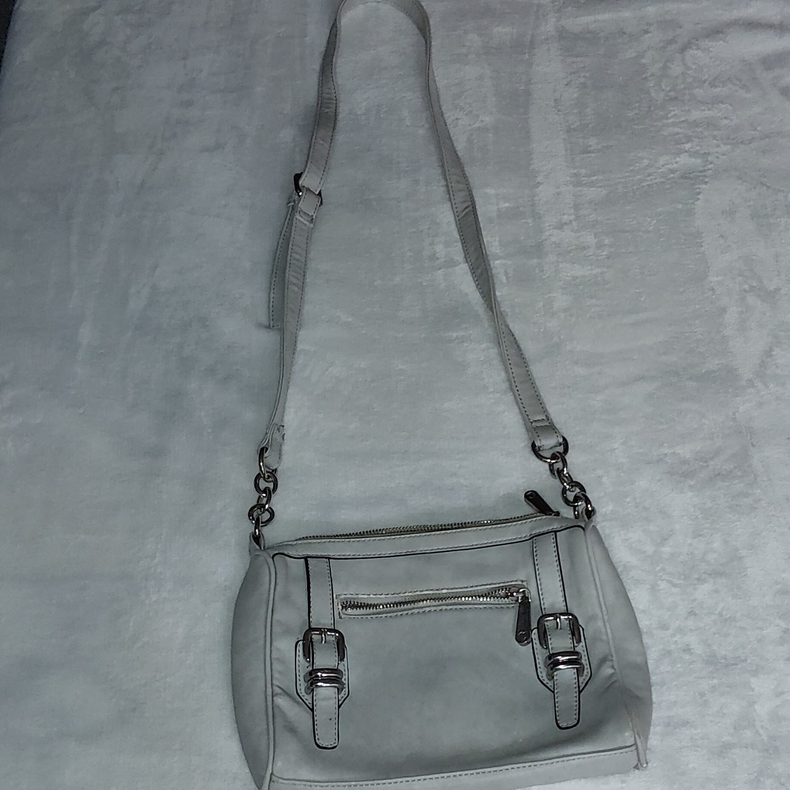 Charming Charlie Gray Shoulder Bag Buckle Accent Zipper Adjustable Strap