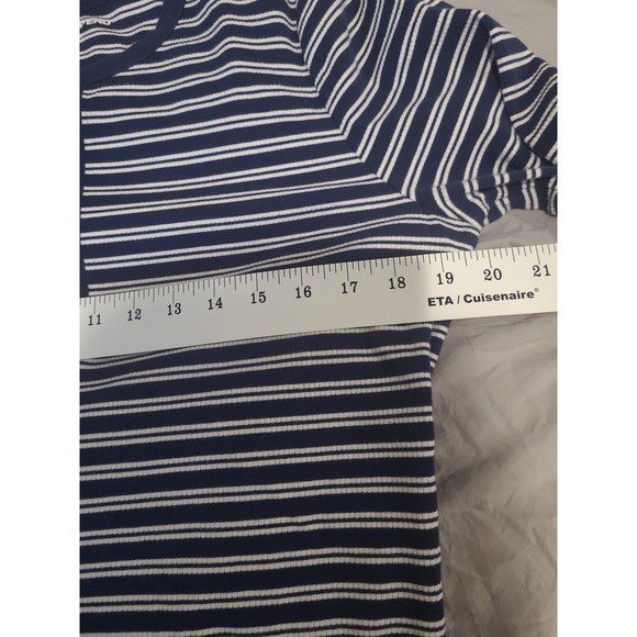 Land’s End Nautical Coastal navy white striped long sleeve pullover Women SZ L