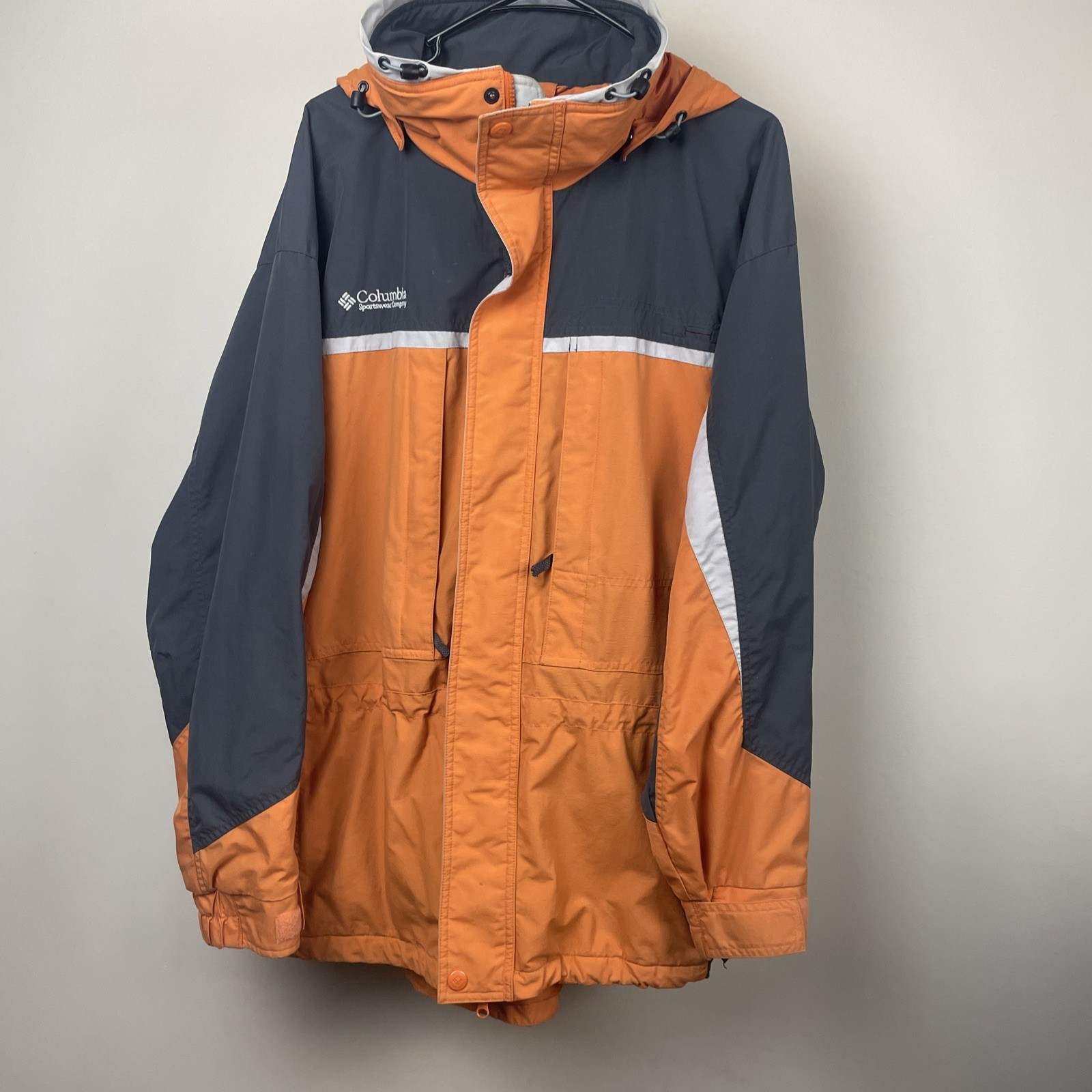 Columbia Men’s Full Zip Jacket Orange Gray Colorblock L Regular Stand-Up Hooded