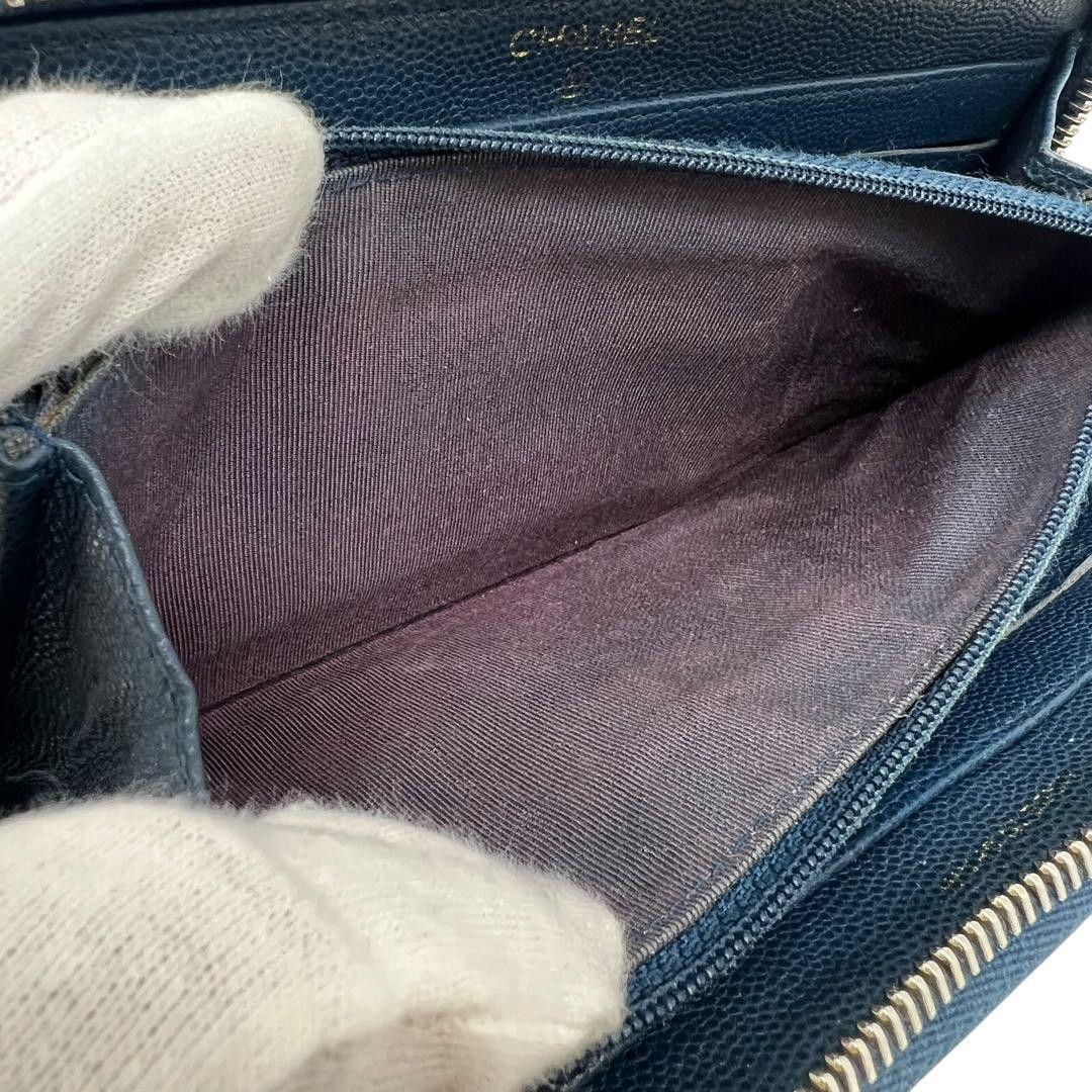 CHANEL Chanel Caviar Skin Matelass Round Zip Long Wallet