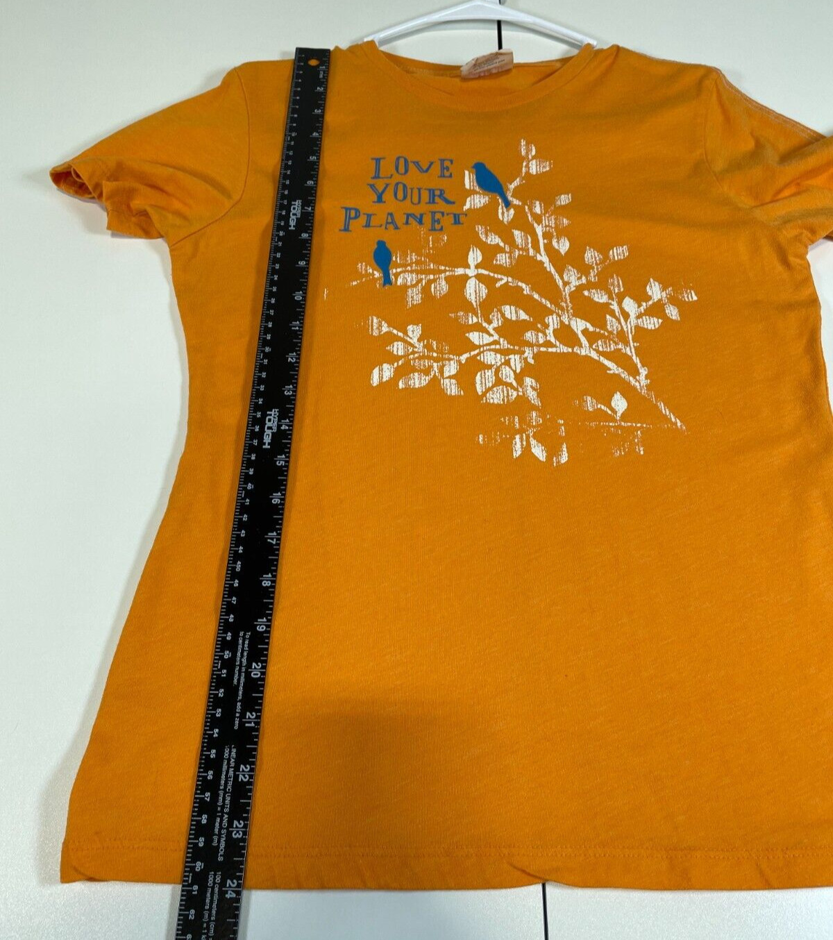 Jones & Mitchell Womens Orange “Love Your Planet” Tree Birds Tee Sz L