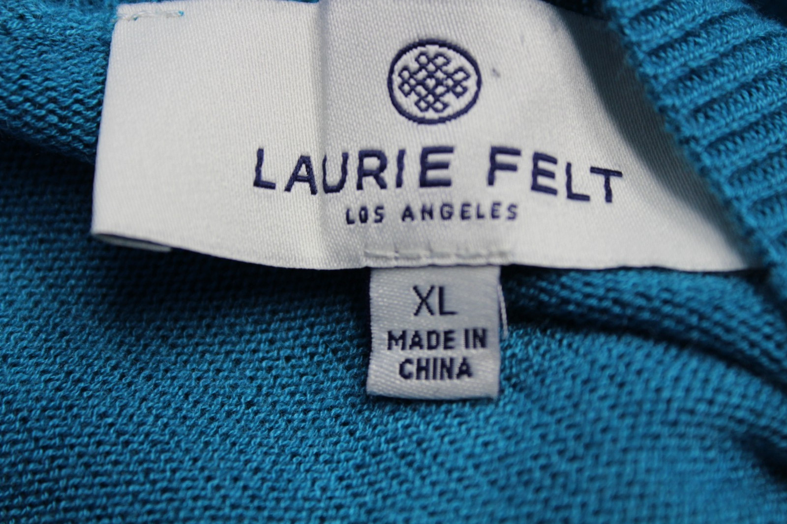 Laurie Felt teal cashmere blend large daisy print v neck l/s pullover sweater XL