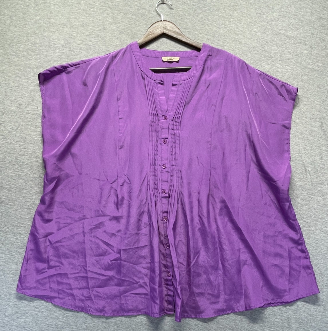 Brina & Em Blouse Top Womens 3X Purple Pintuck Pleats Sleeveless Button Front