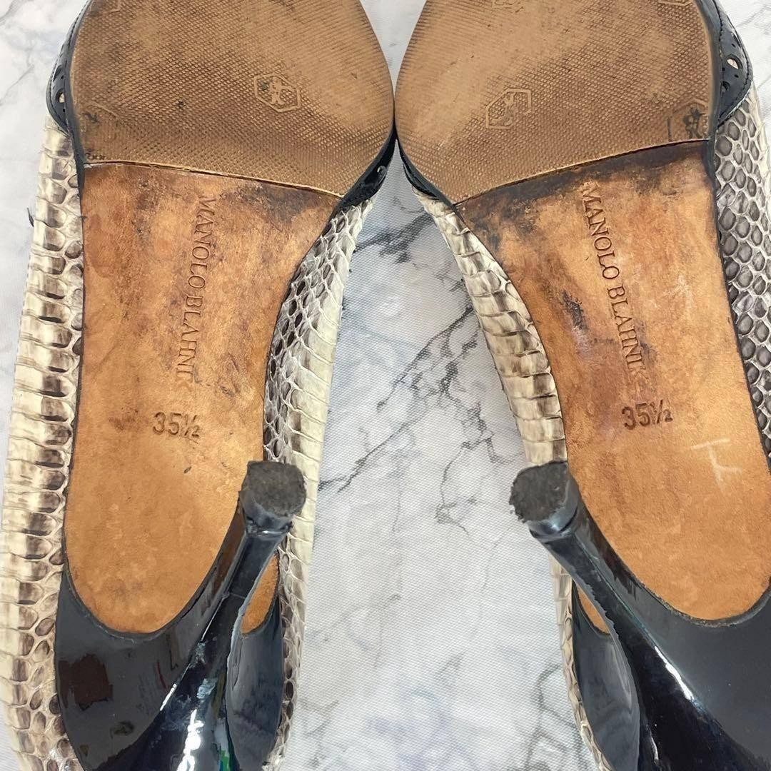 Rare Manolo Blahnik Python Patent Leather Pointed Toe Heels 35.5 (22.5cm)