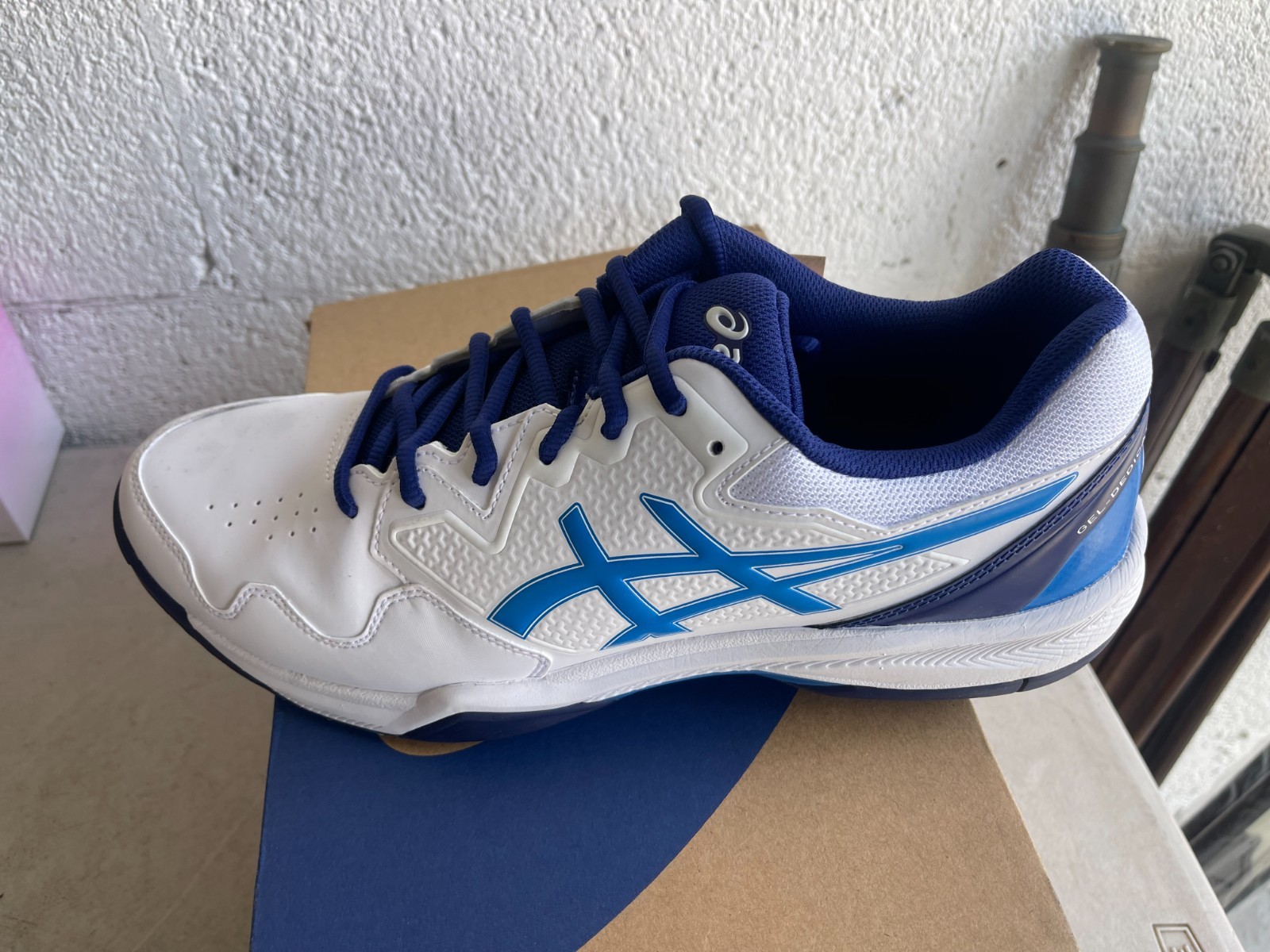 ASICS Gel-Dedicate 7 White Electric Blue Mens Tennis Shoes Size 12 1041A223-103