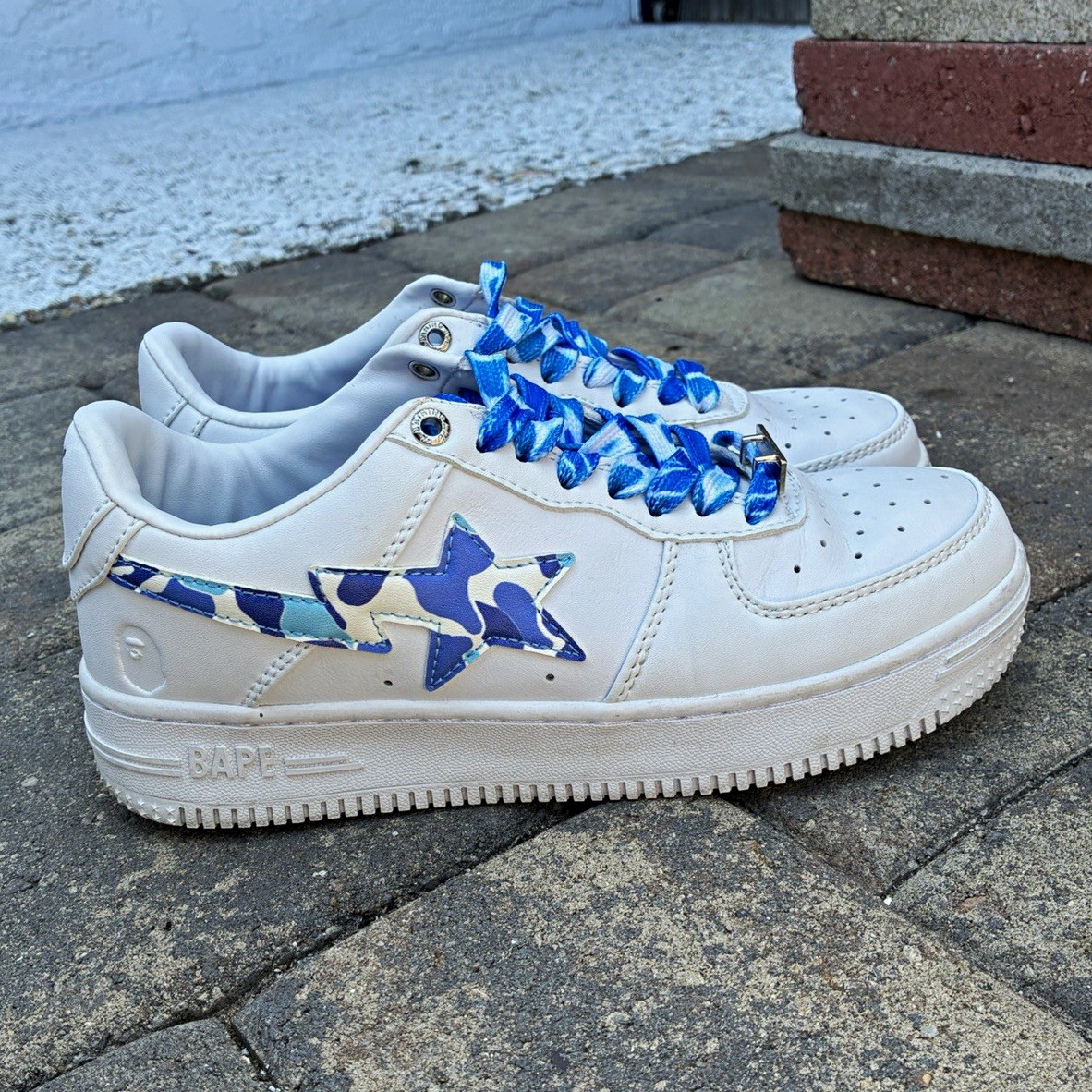 A Bathing Ape BAPE STA Low Top Sneaker RARE White/Blue Camo Lace-Up 1H701919645