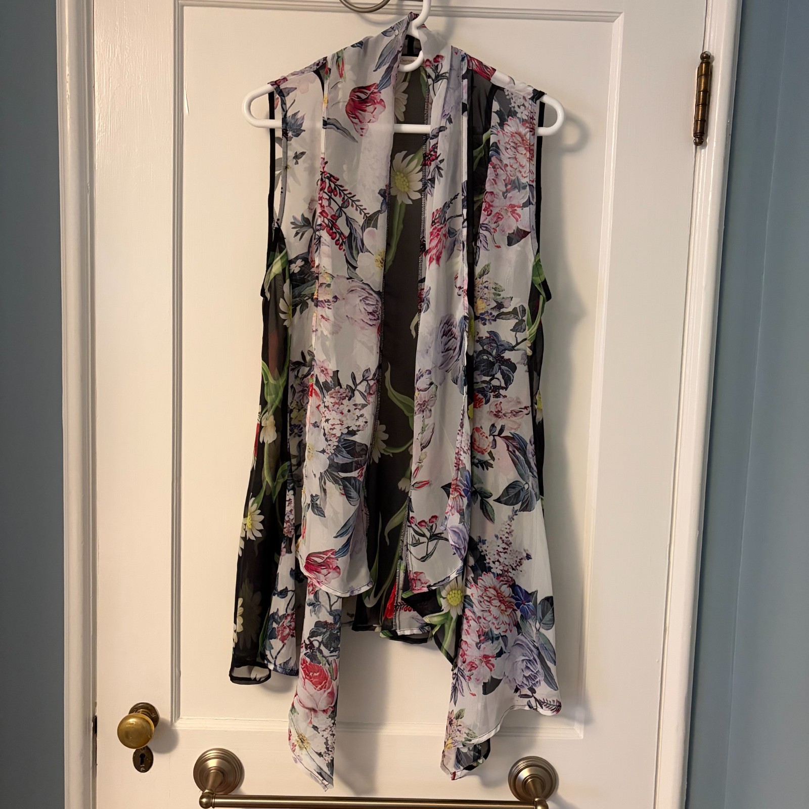 Soft Surroundings sheer floral patchwork open front kimono size L / XL bohemian
