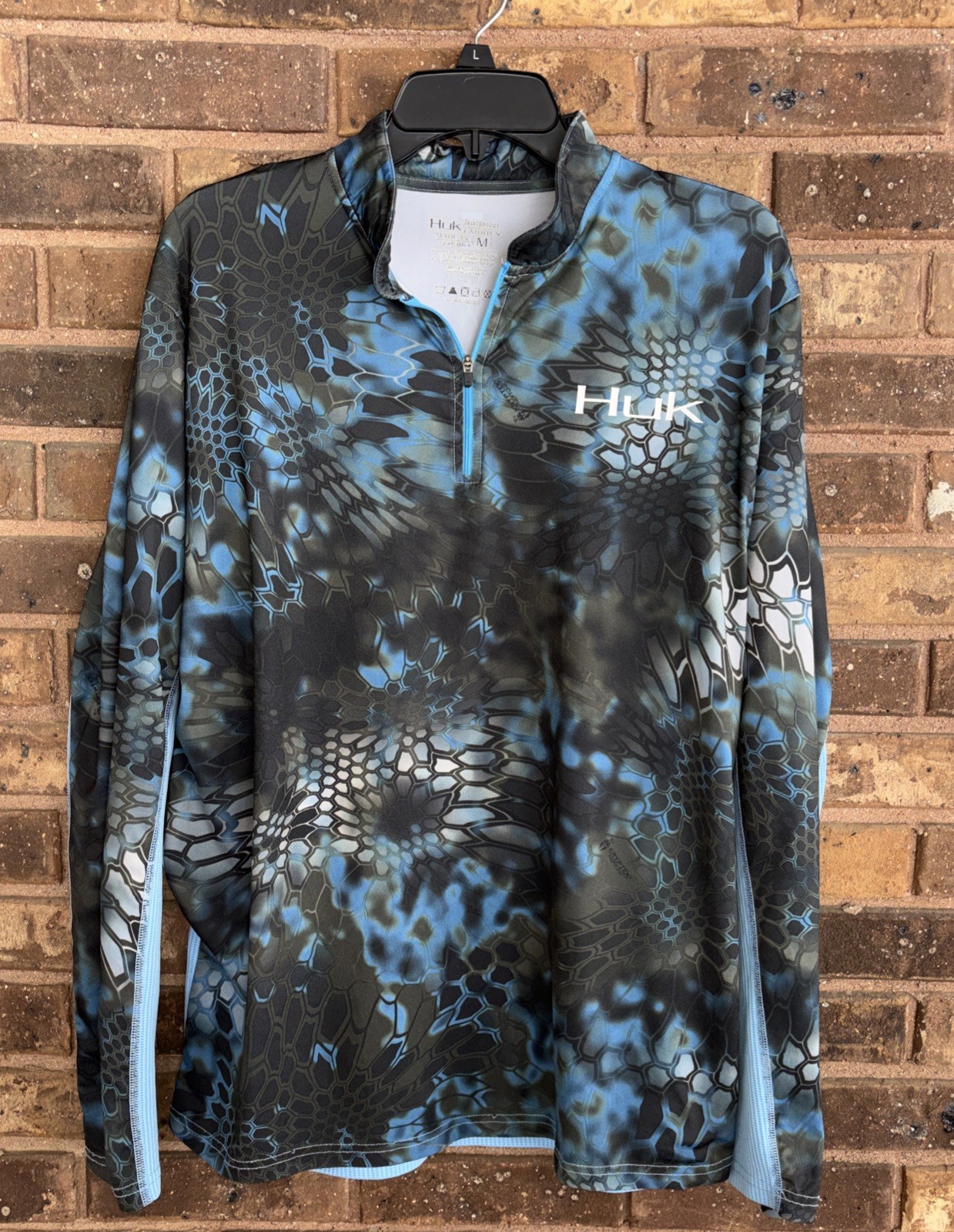 HUK Fishing Pullover Mens Medium Kryptek Neptune 1/4 Zip Long Slv Camo Shirt 42”