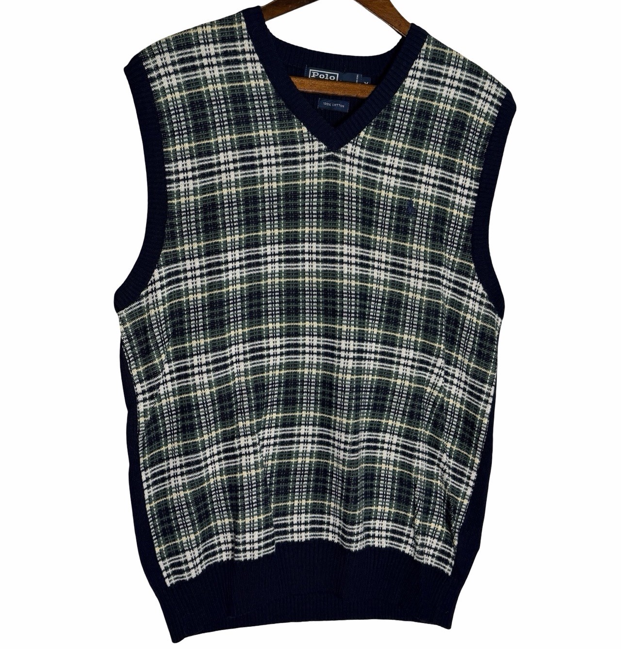 Polo Ralph Lauren Sweater Vest Mens Medium Plaid Cotton Pullover Classic Preppy